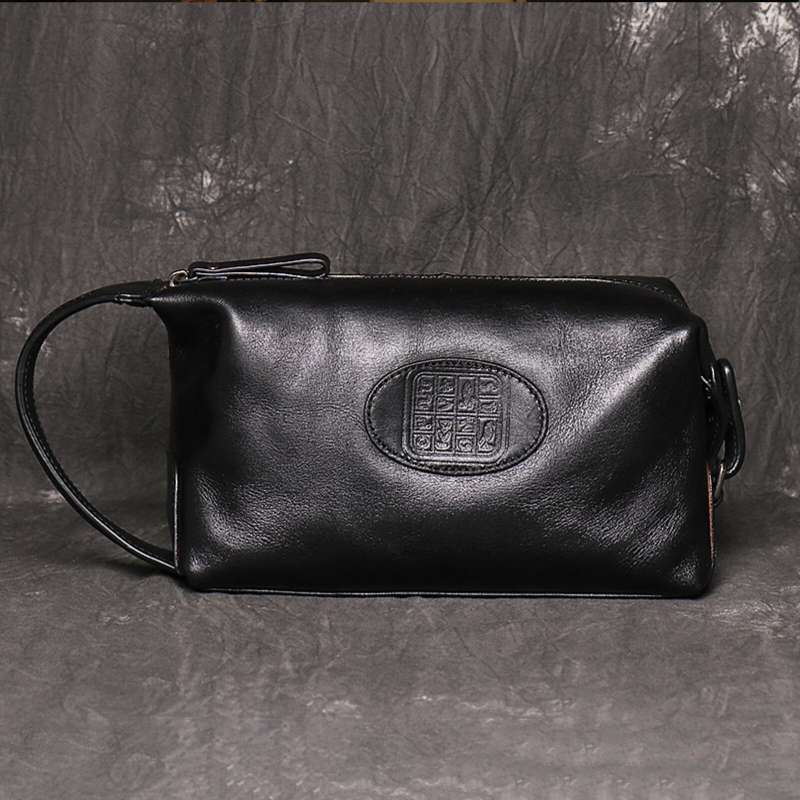 Mens Leather Toiletry Bag Travel Dopp Kit Organizer with Wrist Strap Compact