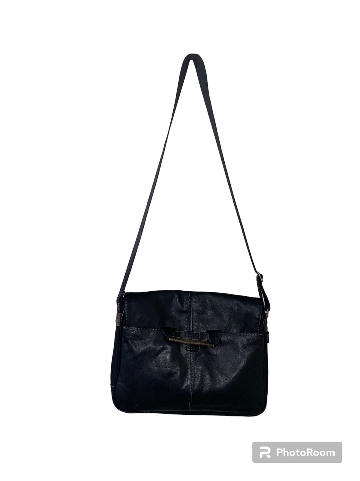 Boconi Black Leather Garth Slim Mailbag Messenger Laptop Bag with Shoulder Strap