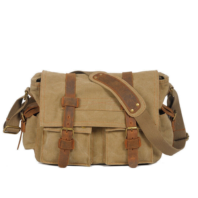 Military Canvas Genuine Leather Shoulder Crossbody Casual Bag Men Messenger Bags