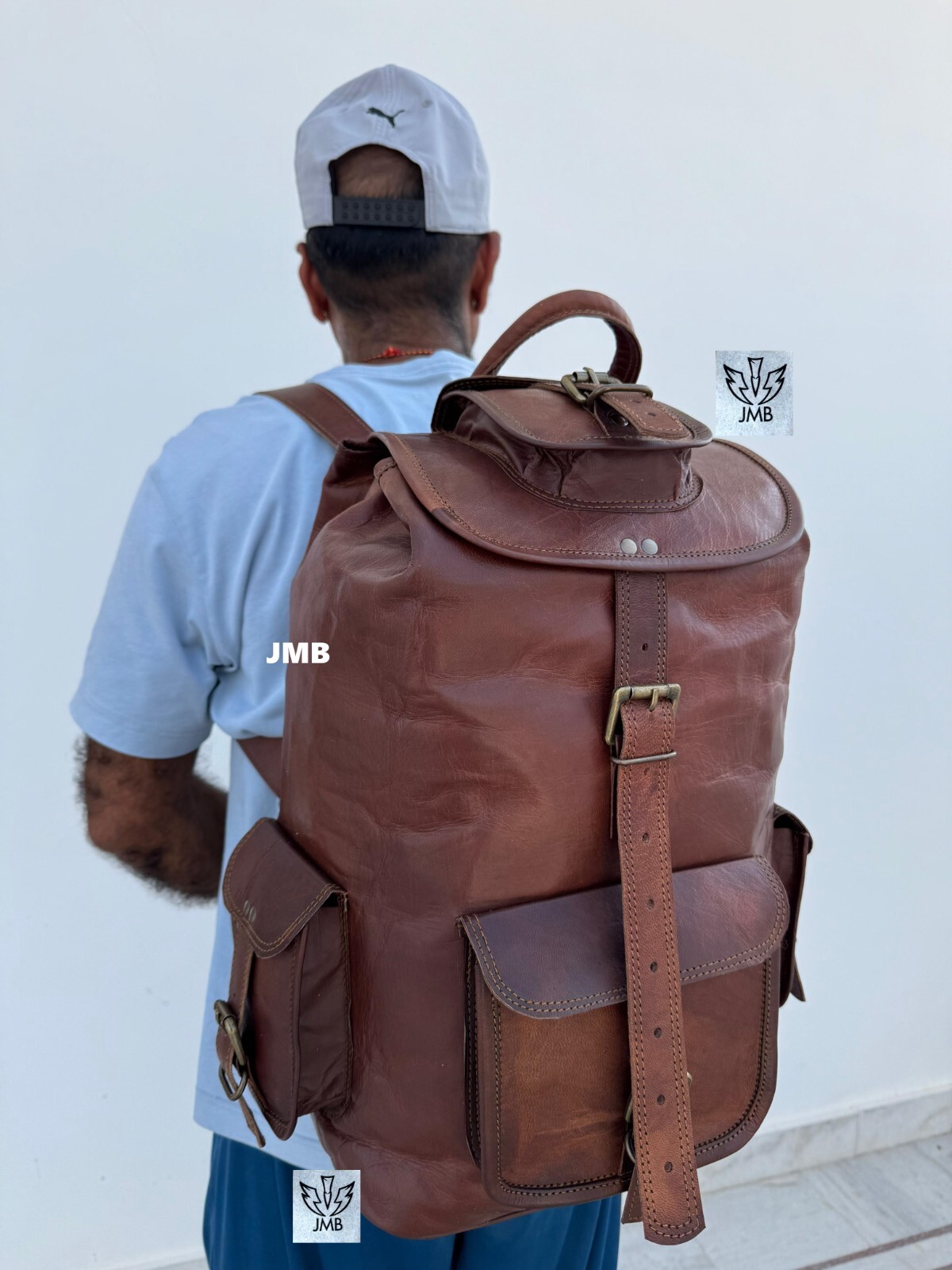 Men Leather Travel Rucksack Camping Satchel Shoulder Backpack School Laptop Bag
