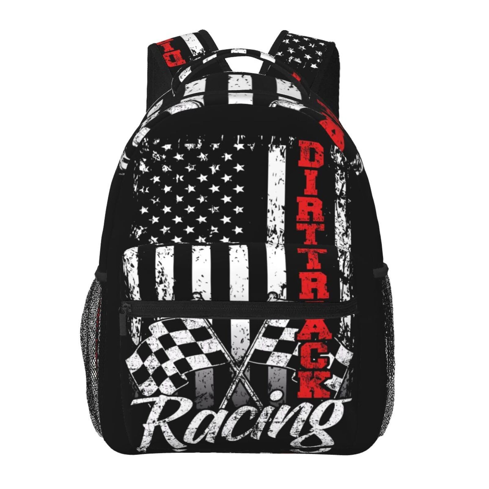American Flag Dirt Track Racing Car Bike Driver Racer Backpacks