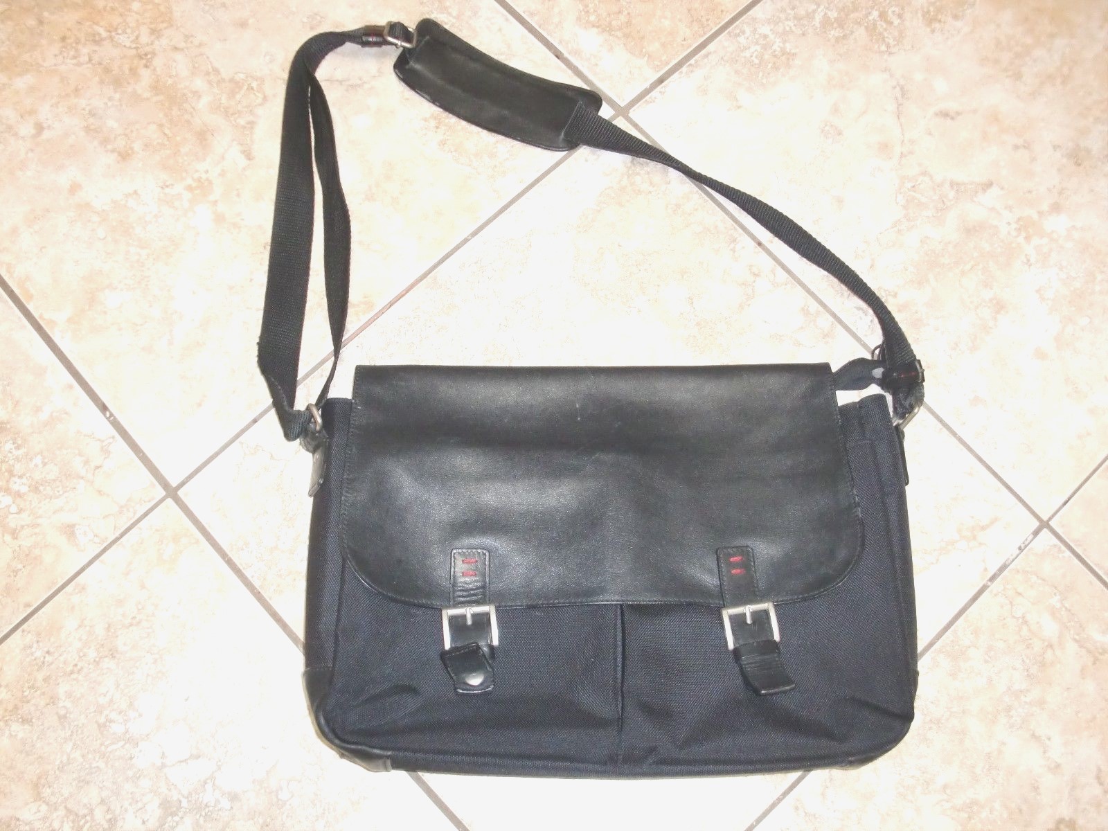 VTG”JACK GEORGES”USA Briefcase Messenger Lap Top Leather/Canvas16.5″Lx12″Hx4″D