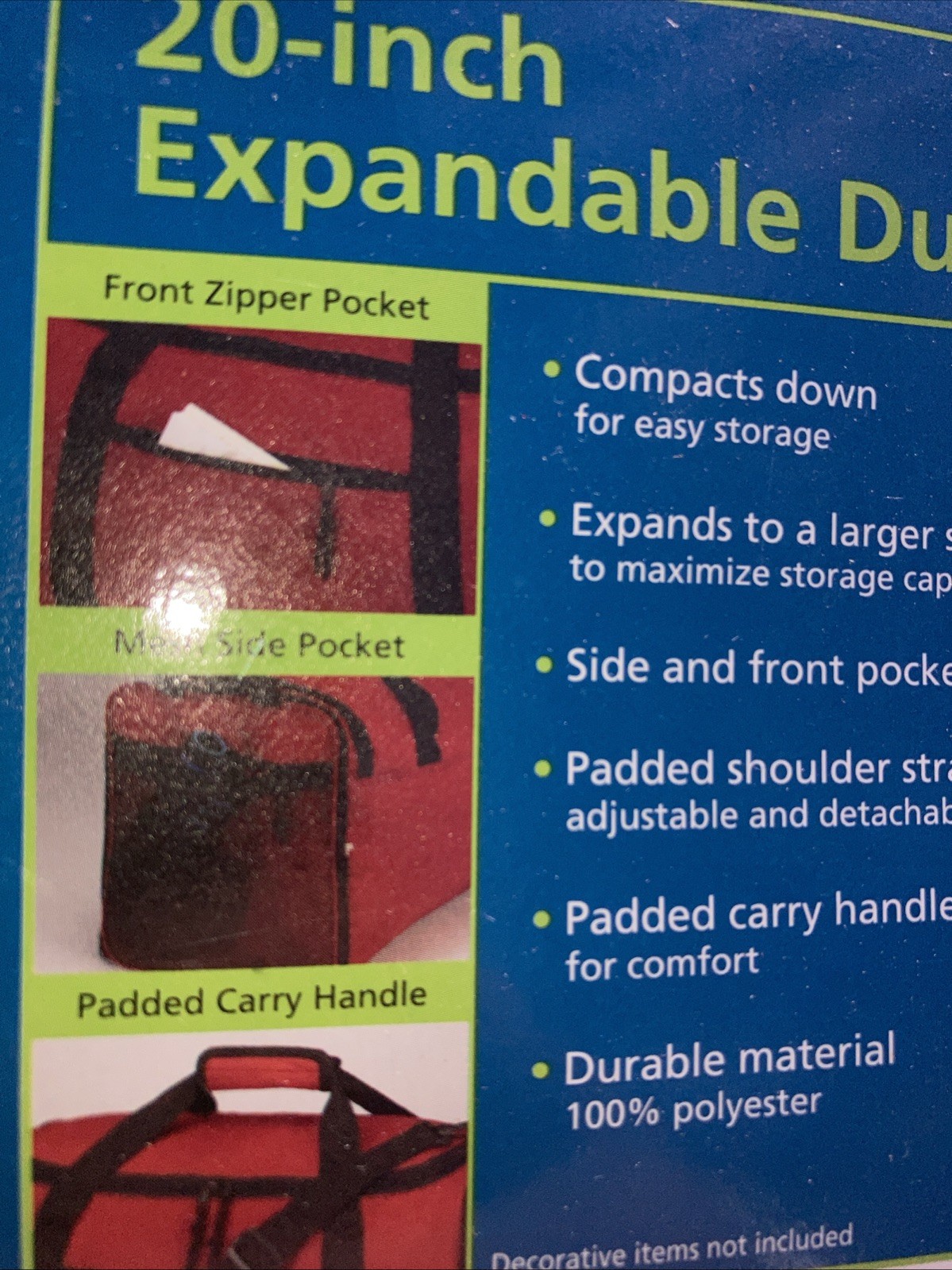 Protege 20” Red Expandable Duffle Bag Tote Overnight Durable Carry On (NEW W/TAG
