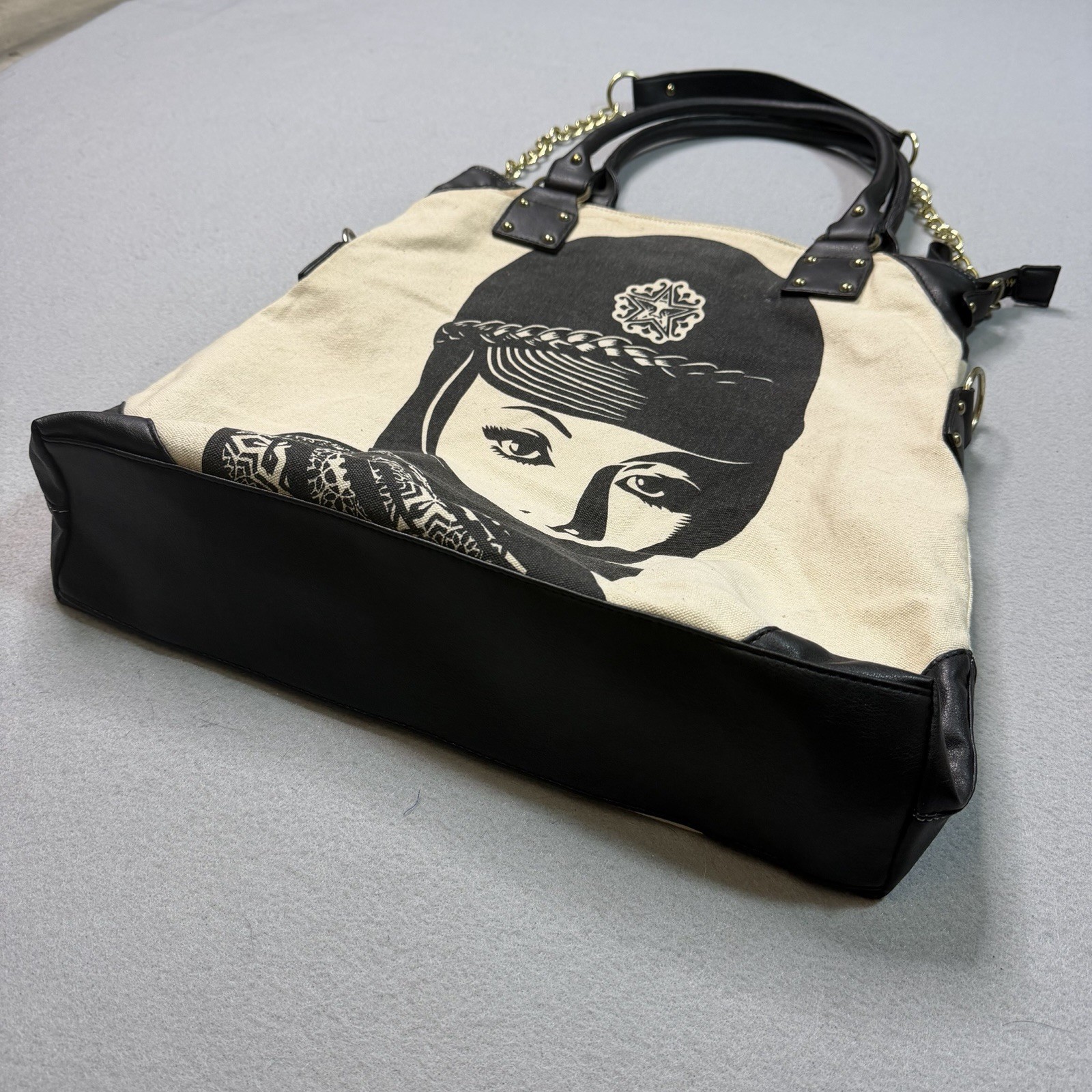 Vintage – Obey Propaganda Chained Leather Handle Canvas & Tote Bag Officer Print