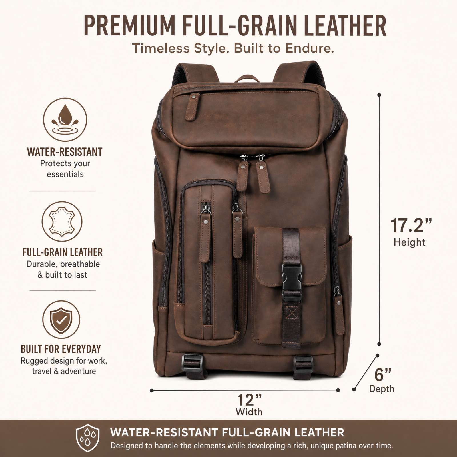 US Business Mens Genuine Leather School Backpack Laptop Travel Waterproof Bag Bo