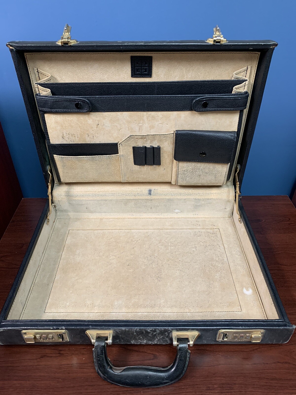 Vintage Givenchy Black Leather Briefcase With Presto Locks