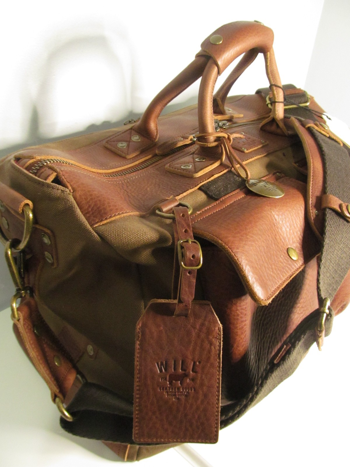 WILL Leather Goods, Eugene, Or. Brown Canvas & Leather Carry On Duffle Bag, NWT