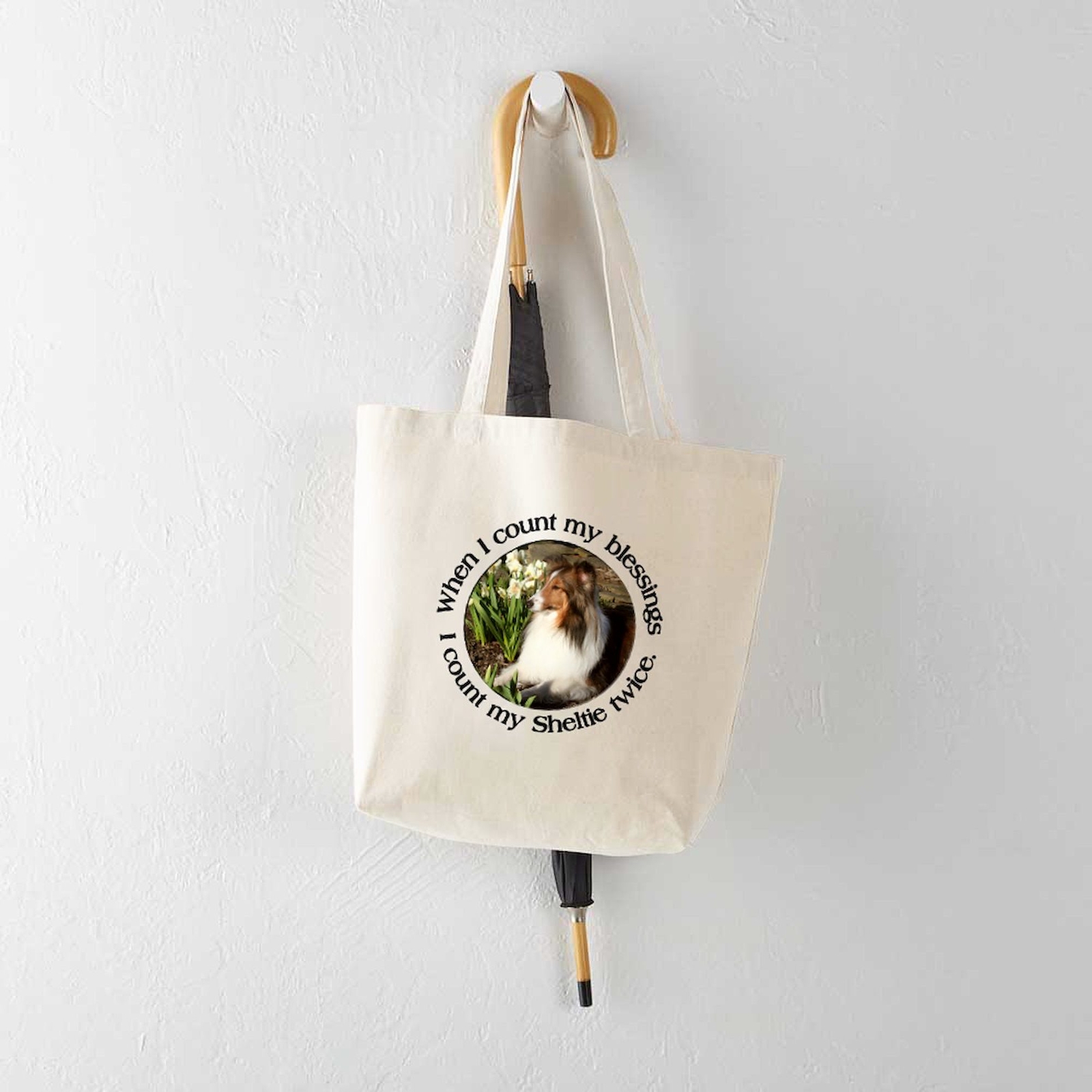 CafePress Sheltie Spring Natural Canvas Tote Bag, Cloth Shopping Bag (127222783)