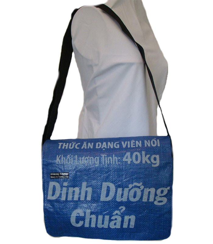 Recycled Messenger Bags 36cm wide x 28cm high long strap Fair Trade