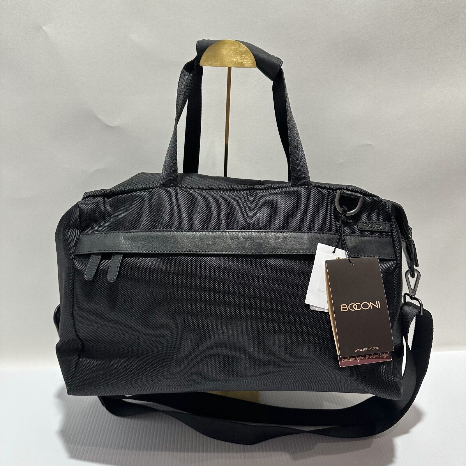 Boconi Ballistic Nylon Weekend Duffel Bag Nappa Leather Trim Black NWT $379