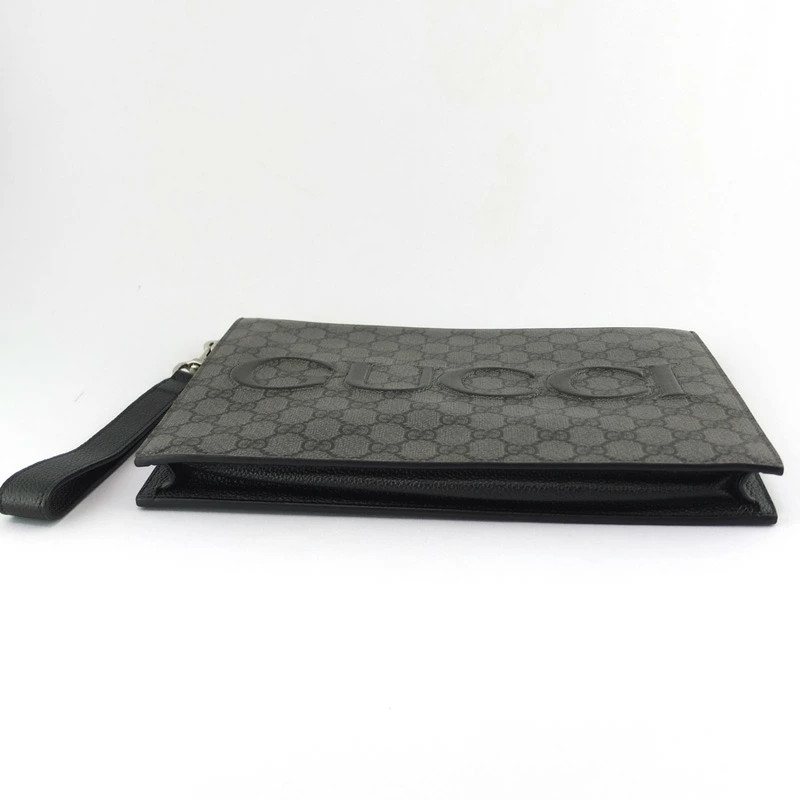 Gucci Clutch Bag 768374 GG Supreme Gray Black Used