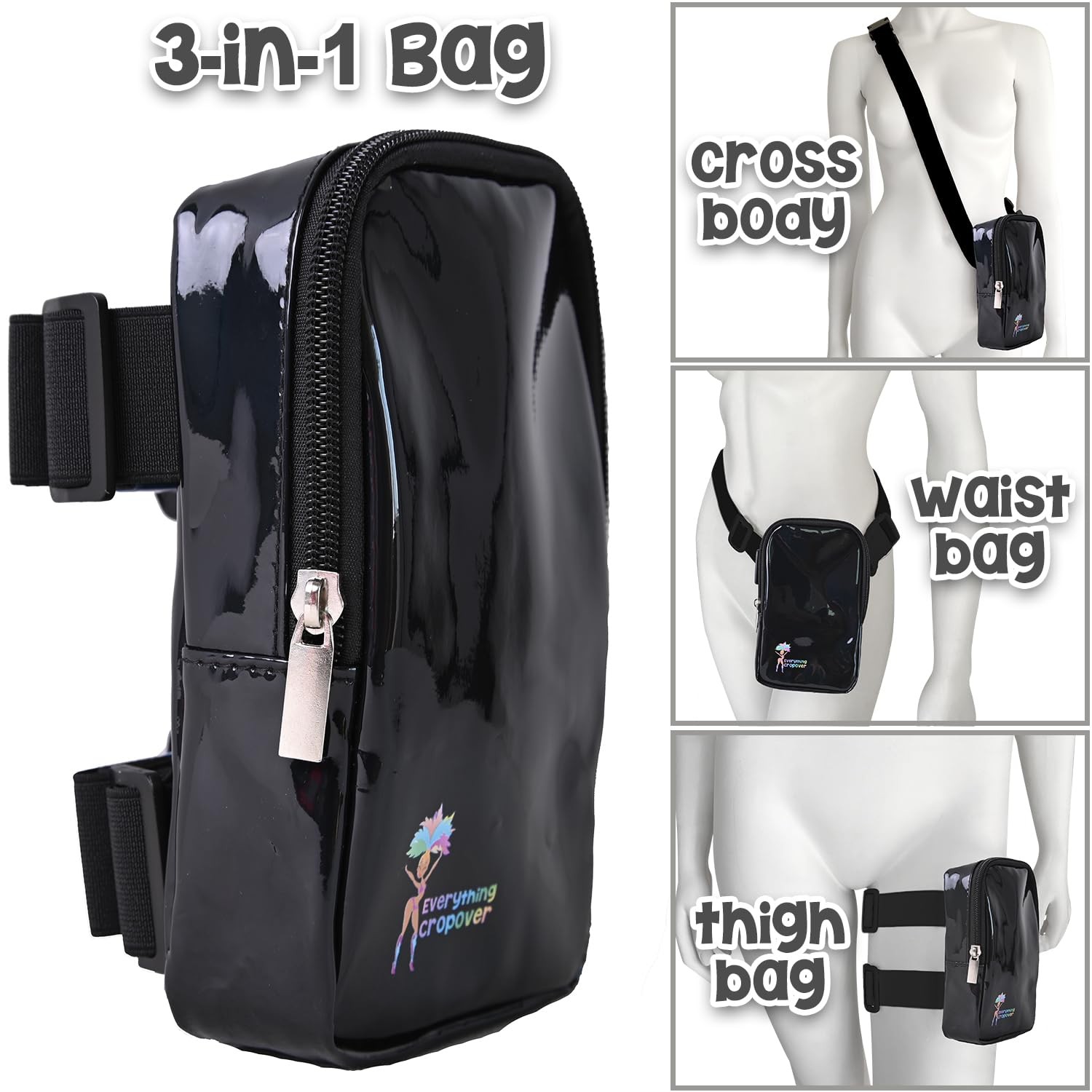 3-IN-1 Thigh Bag Fanny Pack Crossbody Carnival Leg Harness Women Holographic