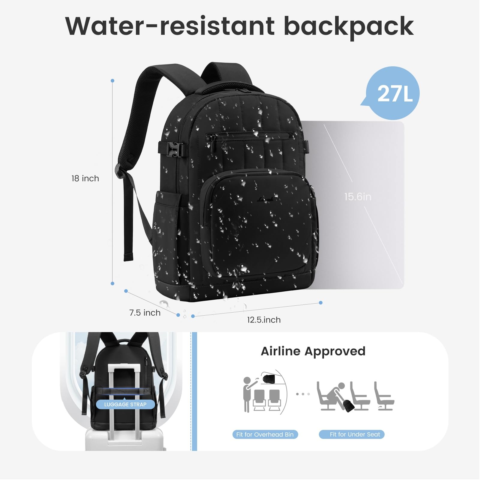 15.6 Inch Laptop Backpack for Women with Tumbler Holder, Black