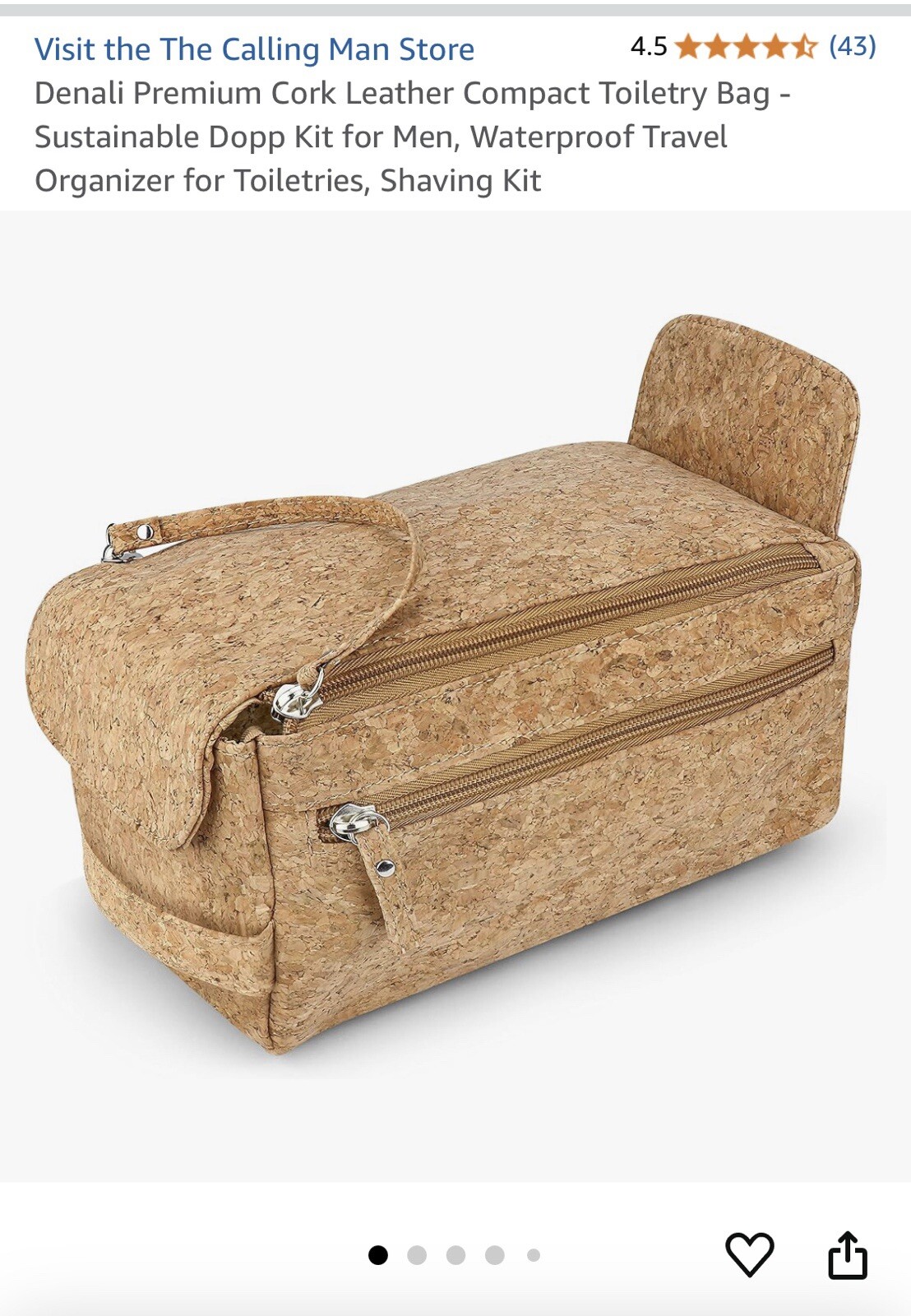 Denali Premium Cork Leather Compact Toiletry Bag Waterproof Travel Organizer