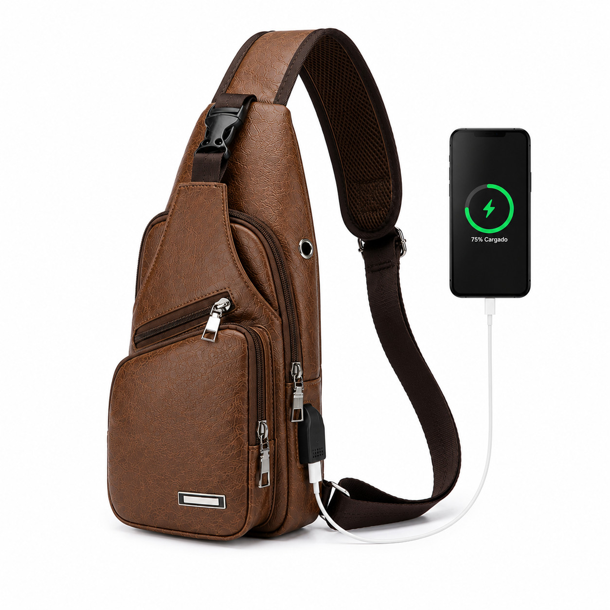 Chest Crossbody Bag Sling Backpack for Men with USB Charge Port Hole