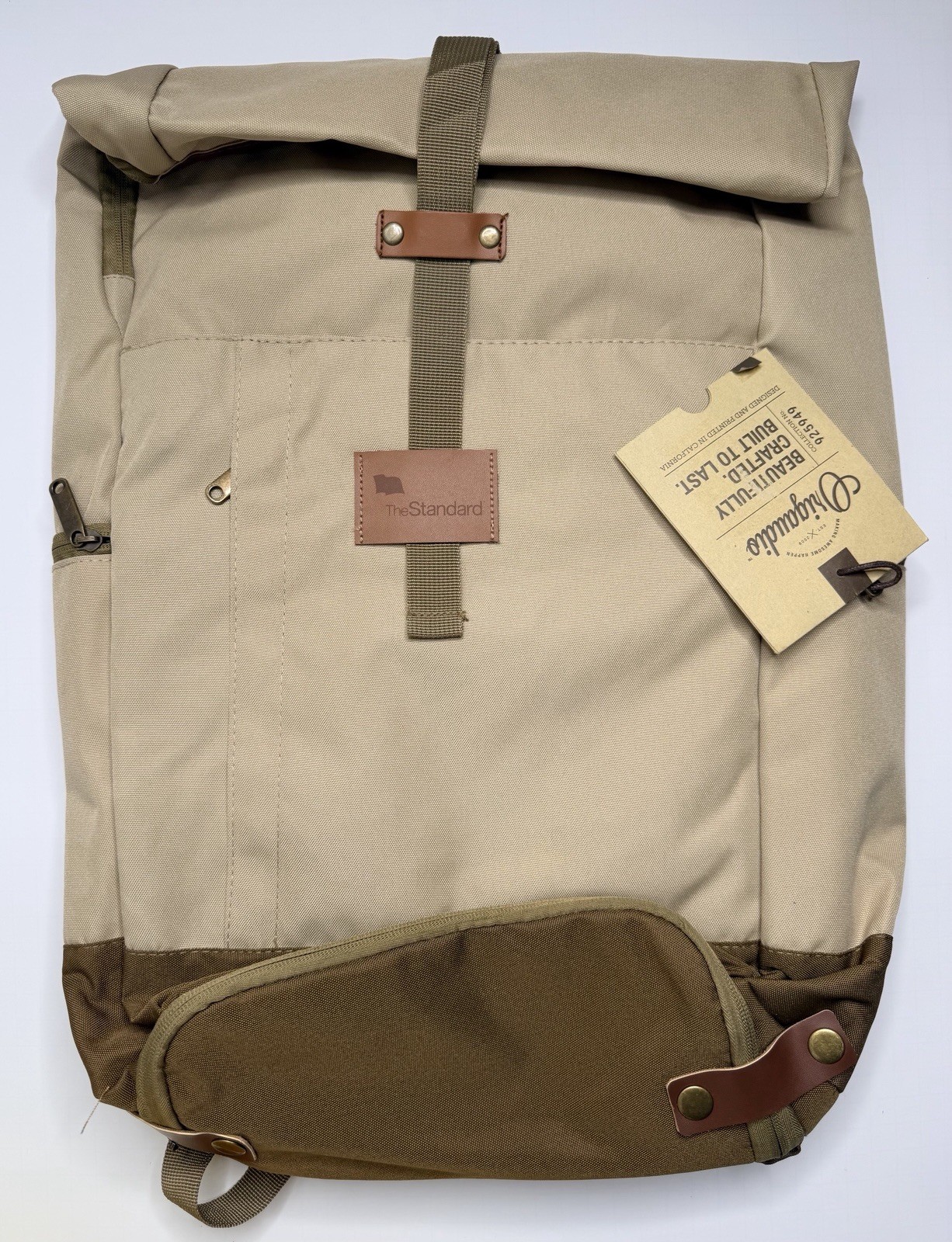 Origaudio El Dorado NEW Roll-top Backpack Bag Tan/Brown Multi Pocket