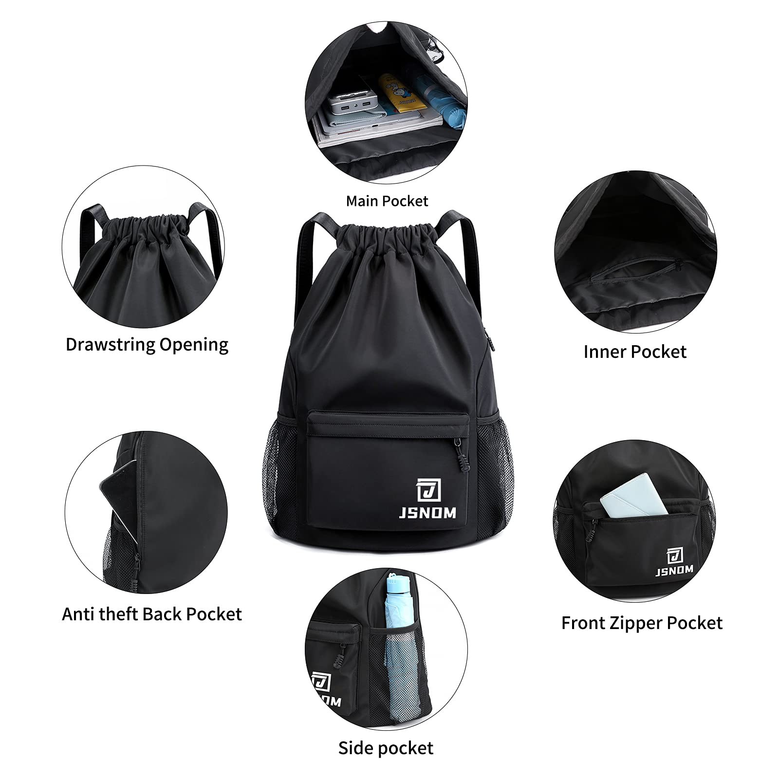 Drawstring Backpack 40x15x47CM Lightweight Gym Bag for Cycling Swimming
