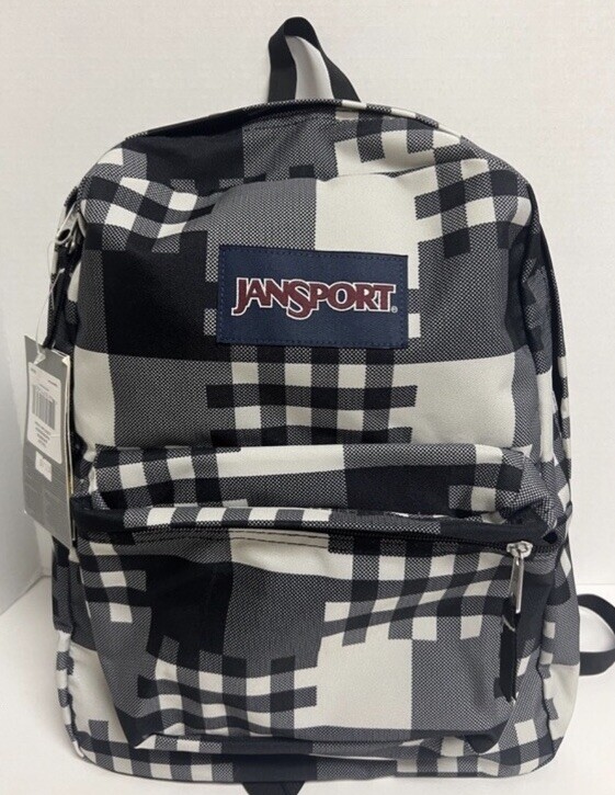 Jansport Superbreak Crossblock Checkered School Backpack Black White Book Bag