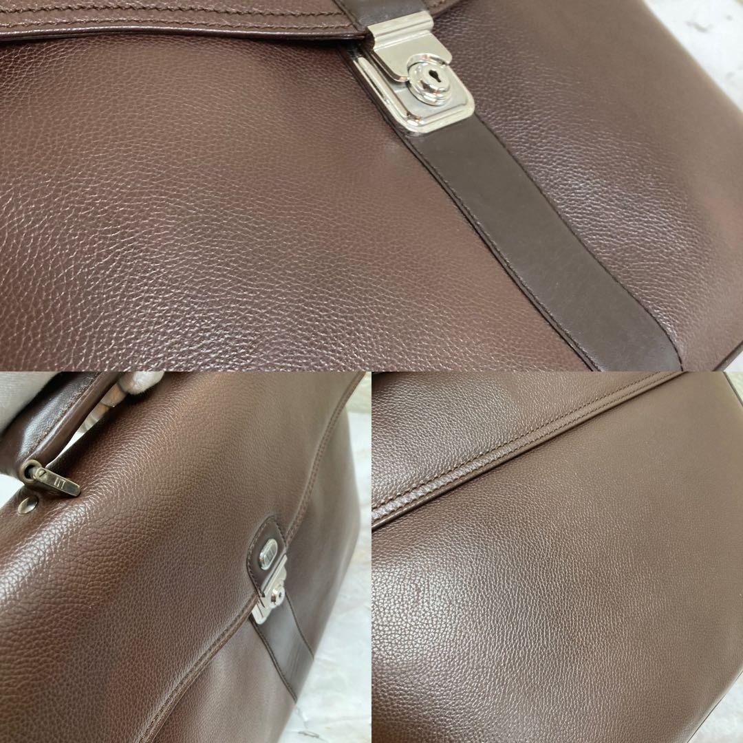 Dunhill Flap Briefcase Business Bag Brown Calf Leather Lock & Key Top Handle Men