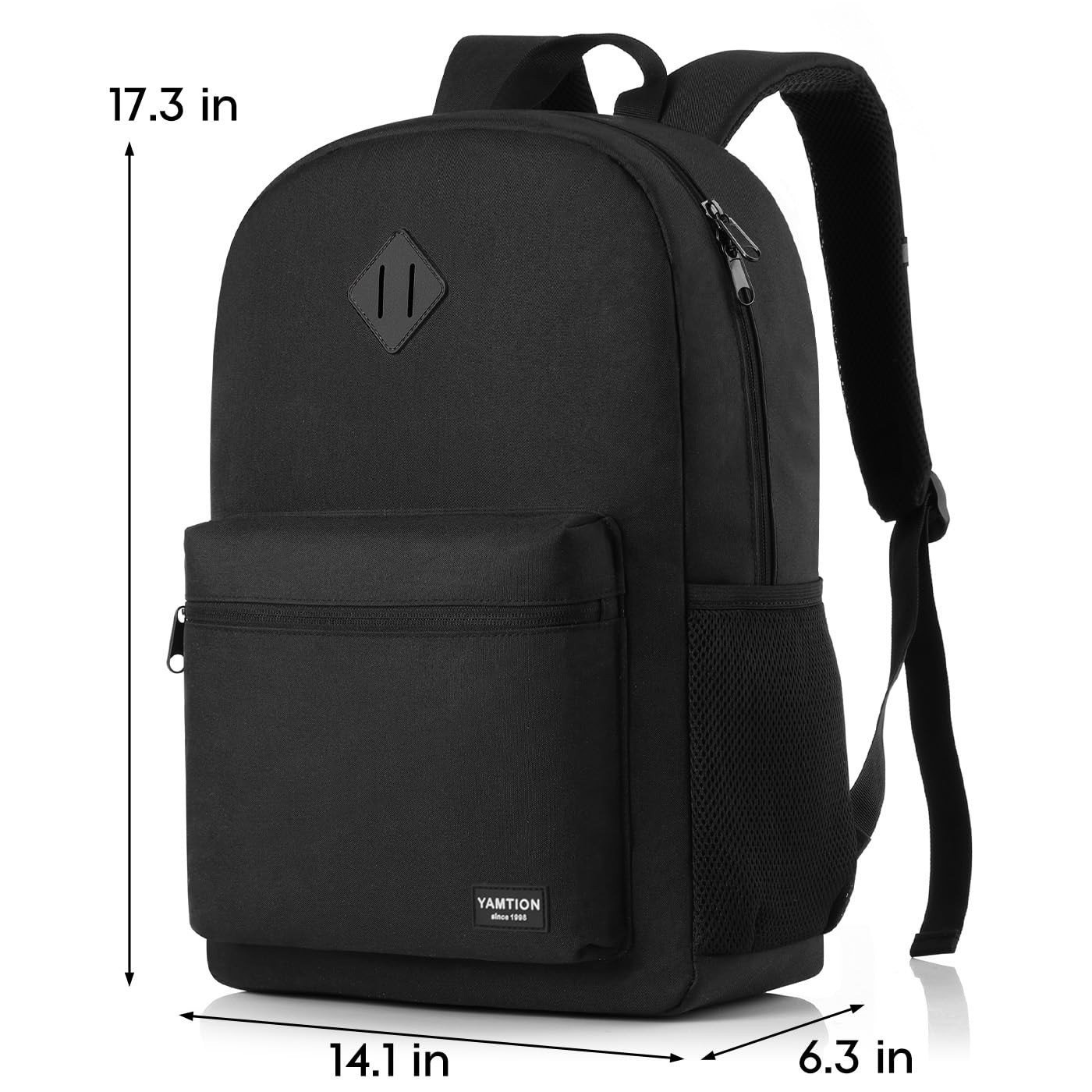 Stylish Black Backpack for Men & Women, 15.6″ Laptop Bookbag with USB Charger, C