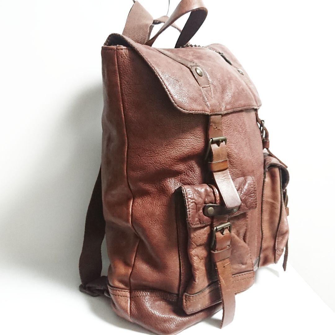 John Varvatos Brown Leather Backpack 16.9×16.1in Large Rucksack Daypack Luxury