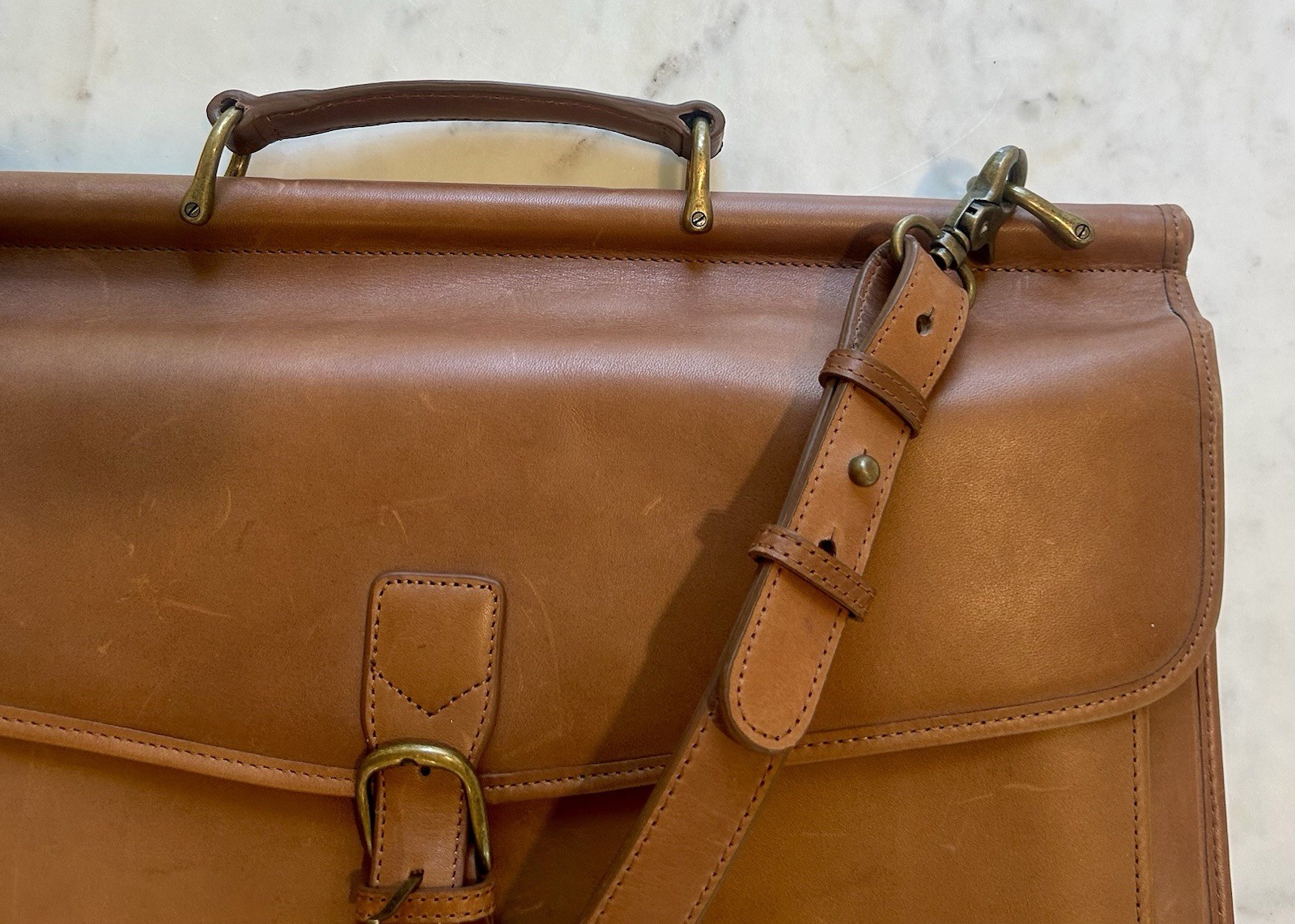 LL Bean Leather Messenger Briefcase Bag 80’s 90’s Brown Leather Classic USA