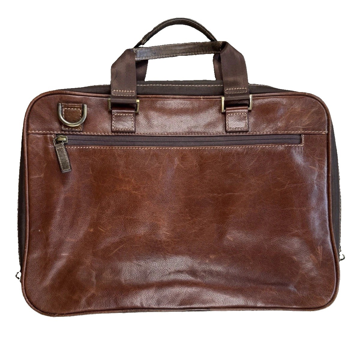 Boconi Brown Leather Laptop Briefcase Messenger Business Bag Attache Portfolio