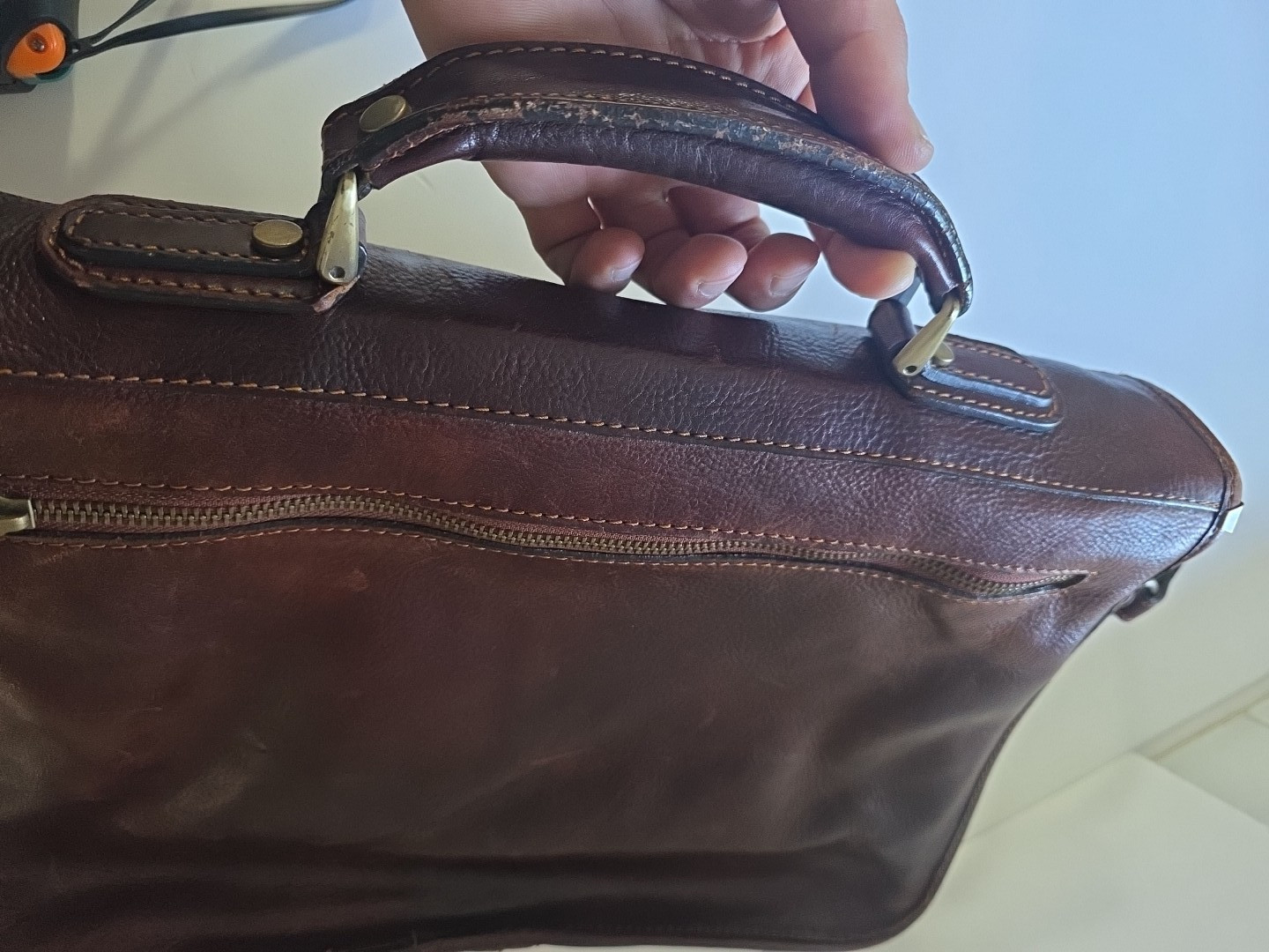 Prodotto Artigianale Vera Pelle Brown Leather Shoulder Messenger Bag Made Italy
