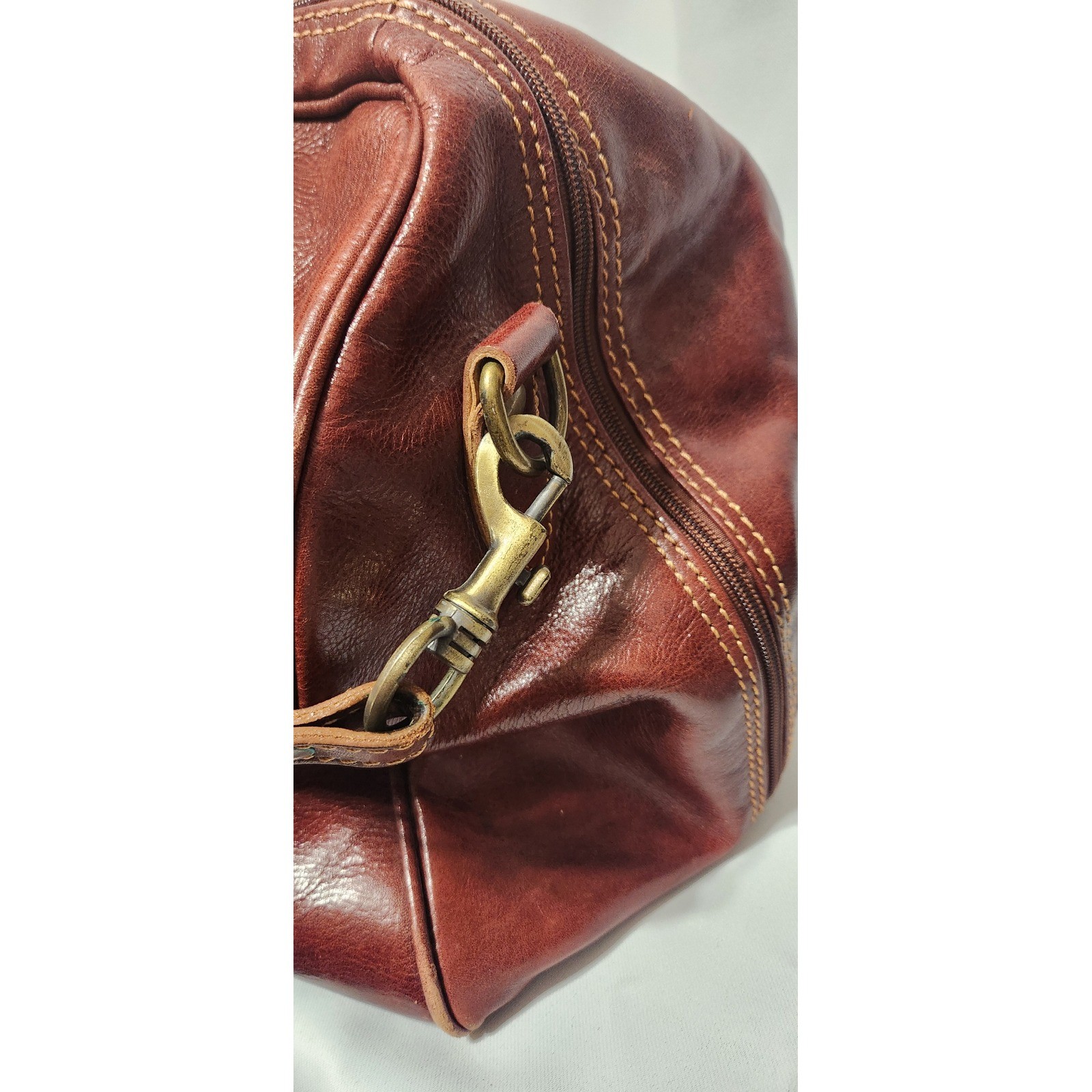 Vintage Floto Made in Italy Brown Leather Duffel Bag Travel Weekender Cognac