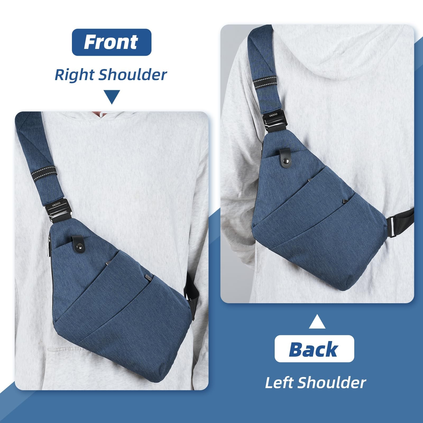 VADOO AntiTheft Navy Blue Sling Bag Secure Crossbody Pack for Men & Women