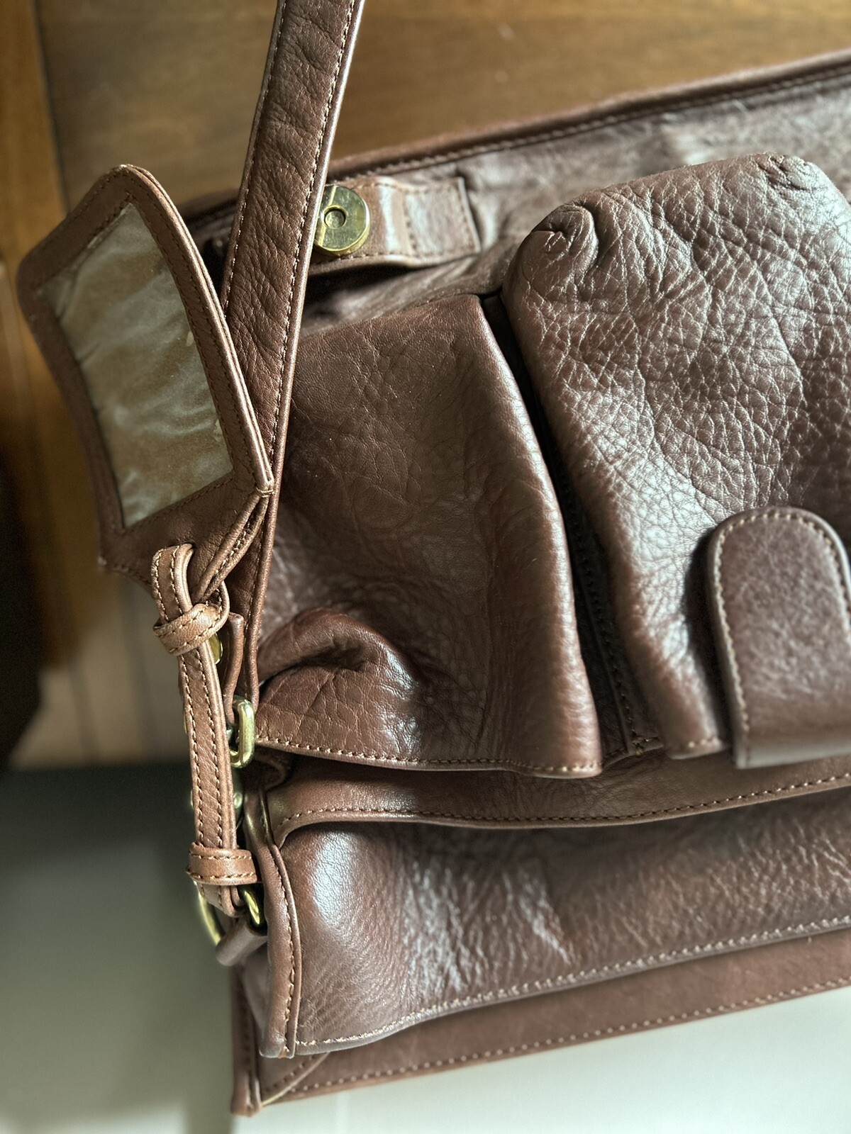 Green Fields Shafmaster Brown Leather Messenger Shoulder Laptop Bag Briefcase