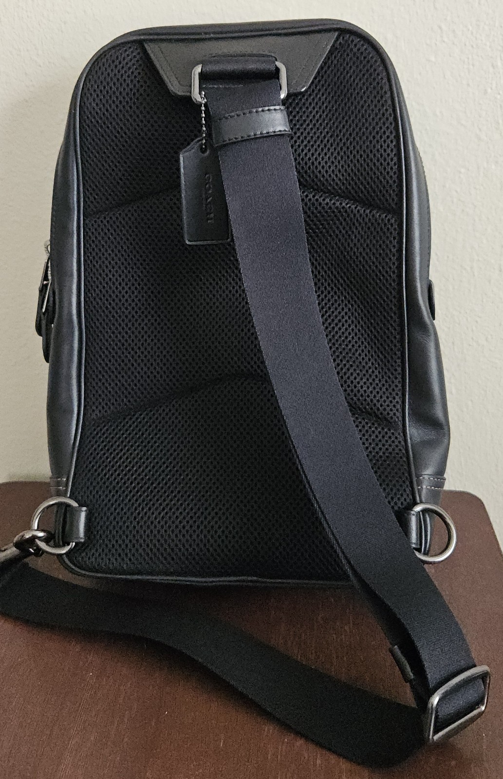 Coach Logo Stripe Sling Backpack, Zip Closure, Adjustable Strap Brown/Black