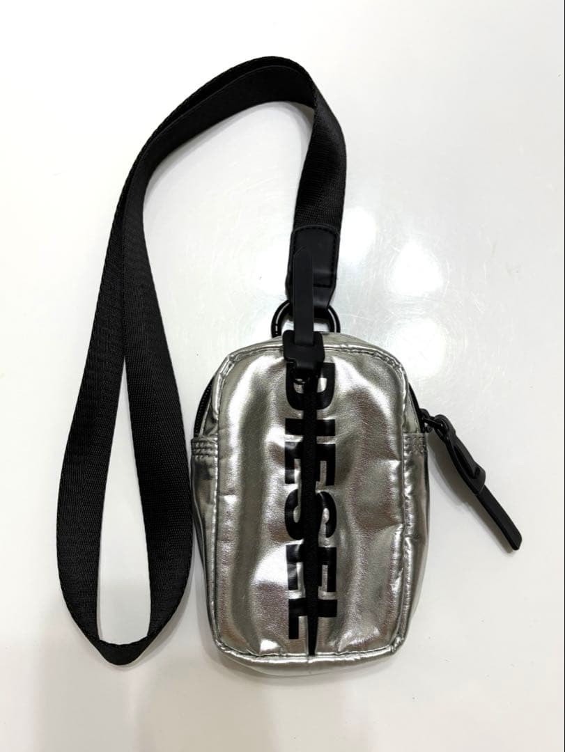 Diesel Men Mini Pouch Silver Shoulder Bag 14x4x9.5cm Almost unused Luxury Modern