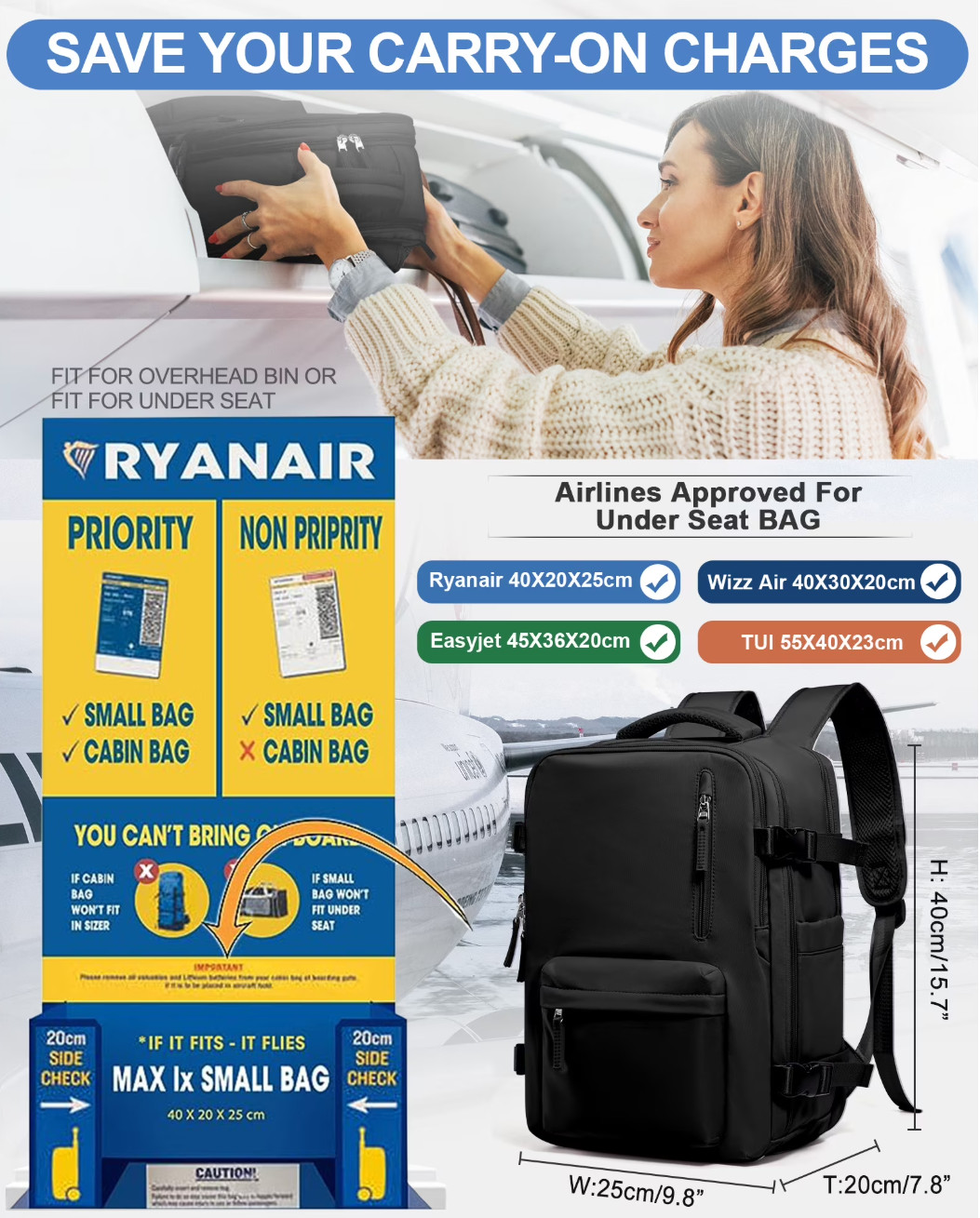 Backpack Carry On Backpack for Everydayon Airplane, Laptop Backpack