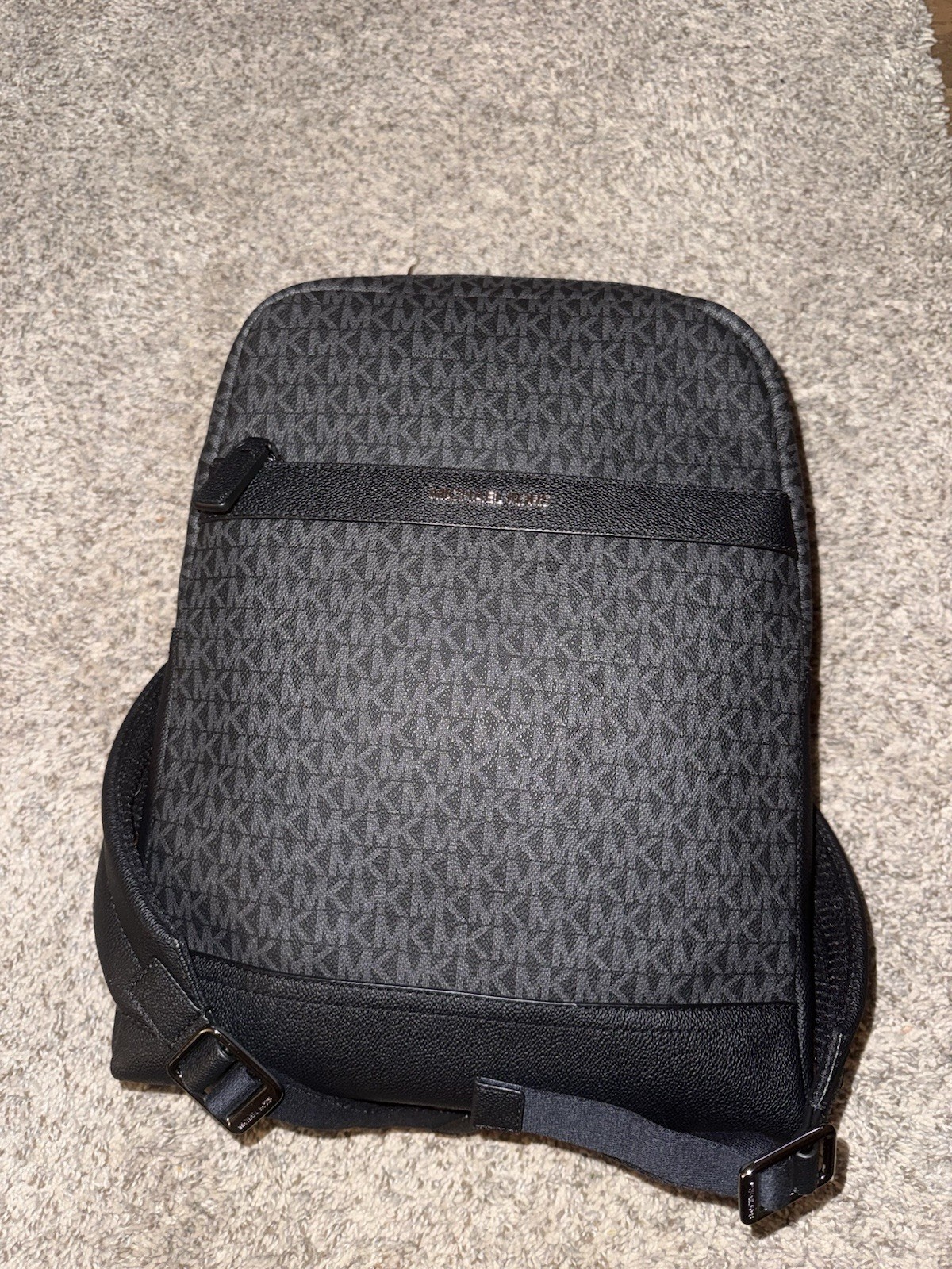 Michael Kors Cooper Men Medium MK Logo Travel Pocket Backpack Bag Black