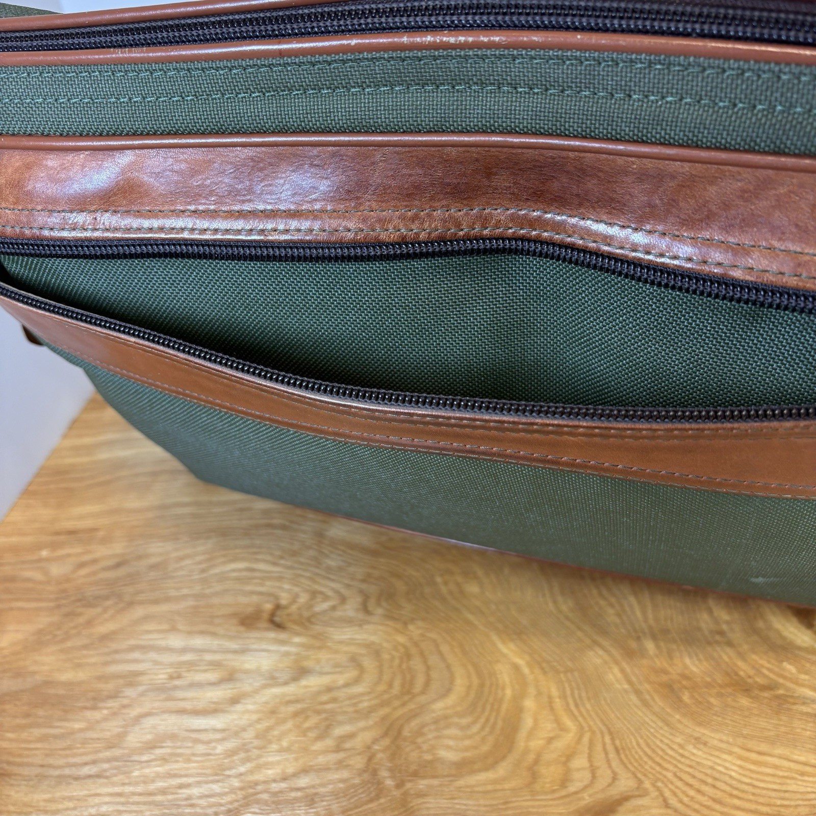 Vtg LL Bean Classic Green Canvas Leather Trim Briefcase Messenger Laptop Bag USA