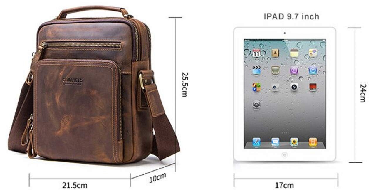 10 in long-lasting Leather Unisex Messenger Bag For Men & Woman (Brown)
