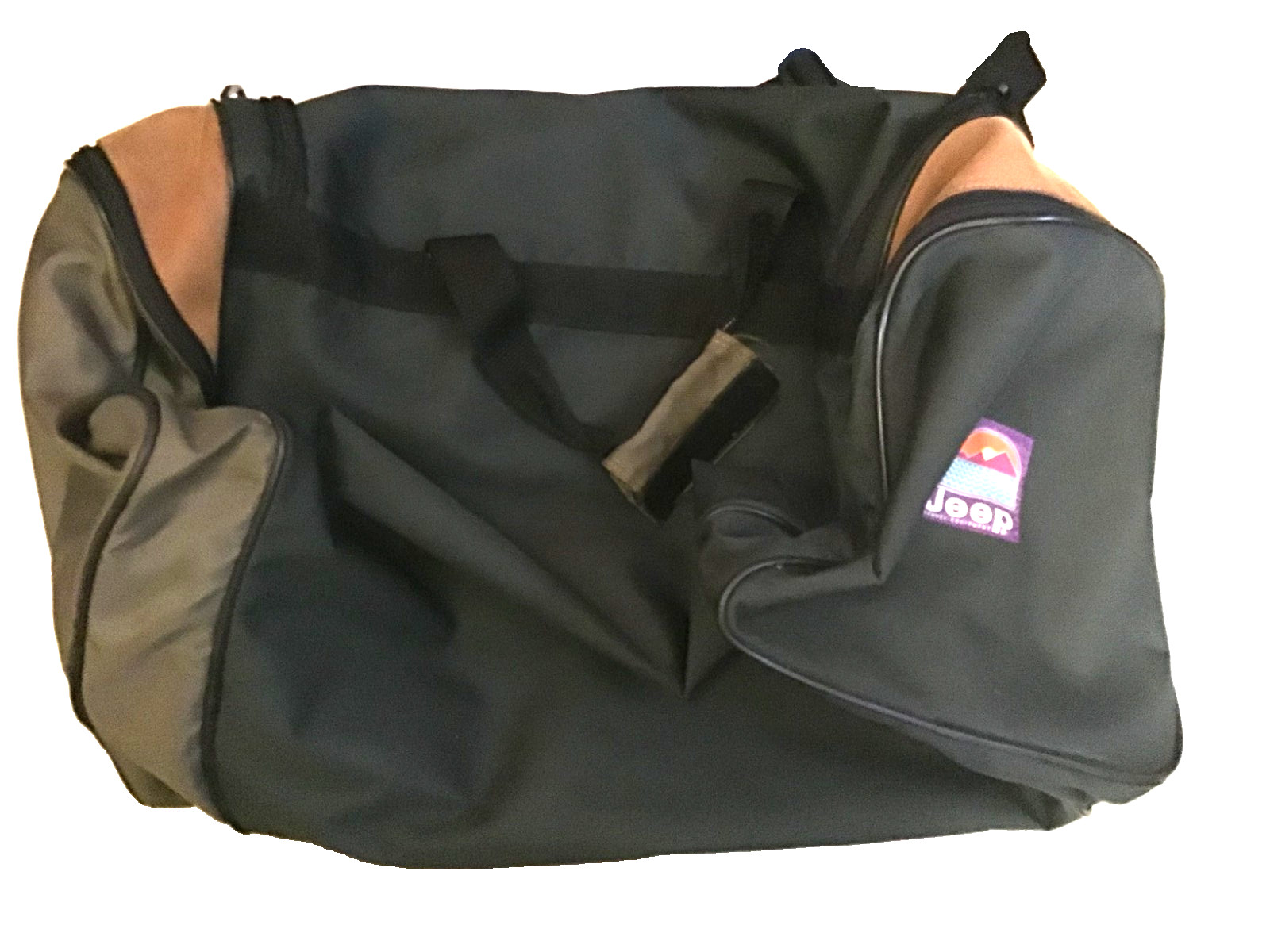 Jeep Duffle Bag Vintage 90s Patch Logo Travel Equipment Large 24″ Green And Tan