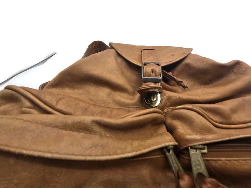 Vintage Mens Brown Leather Simon Traveling Bag Backpack (See Description)