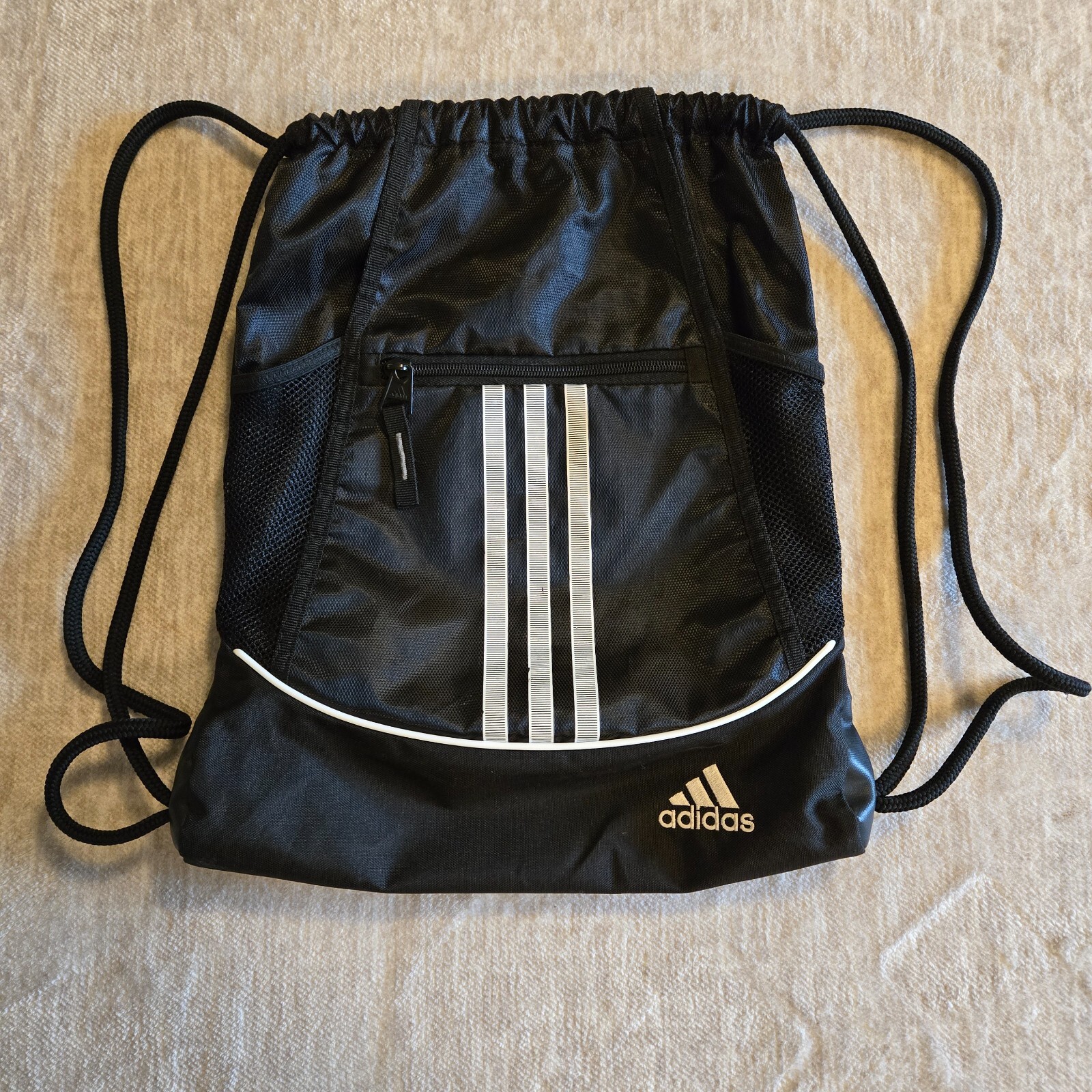 Adidas Alliance II Sports Sackpack Drawstring Cinch Bag Zipper Pockets Black