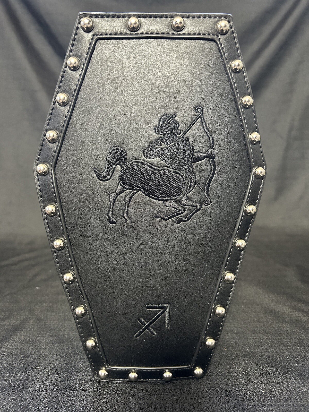 NEW! Black Leather Coffin Style Gothic Backpack w/ Embroidered & Metal Studs