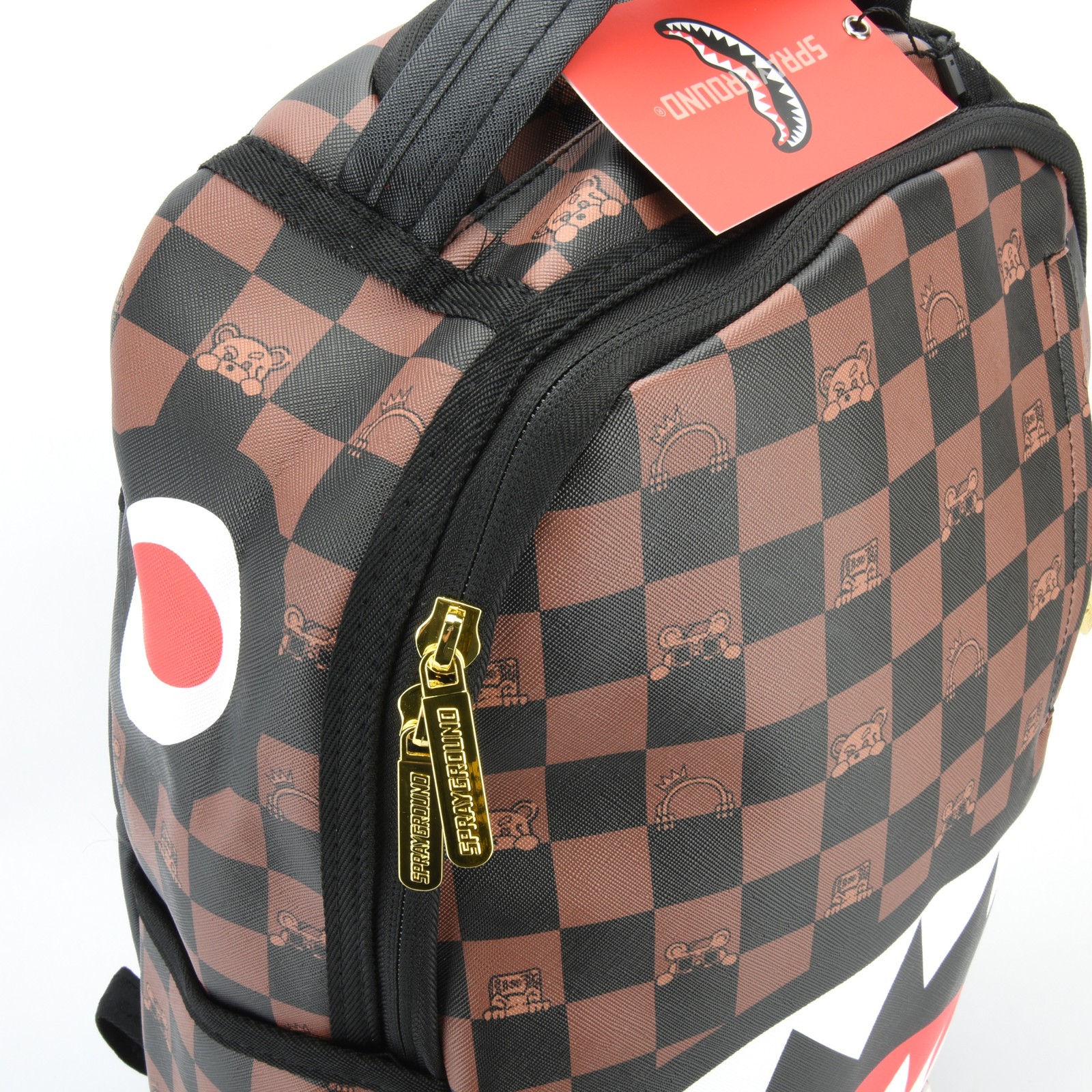 Sprayground Shark The Hideout Sharks Leather Backpack Unisex Plaid Brown