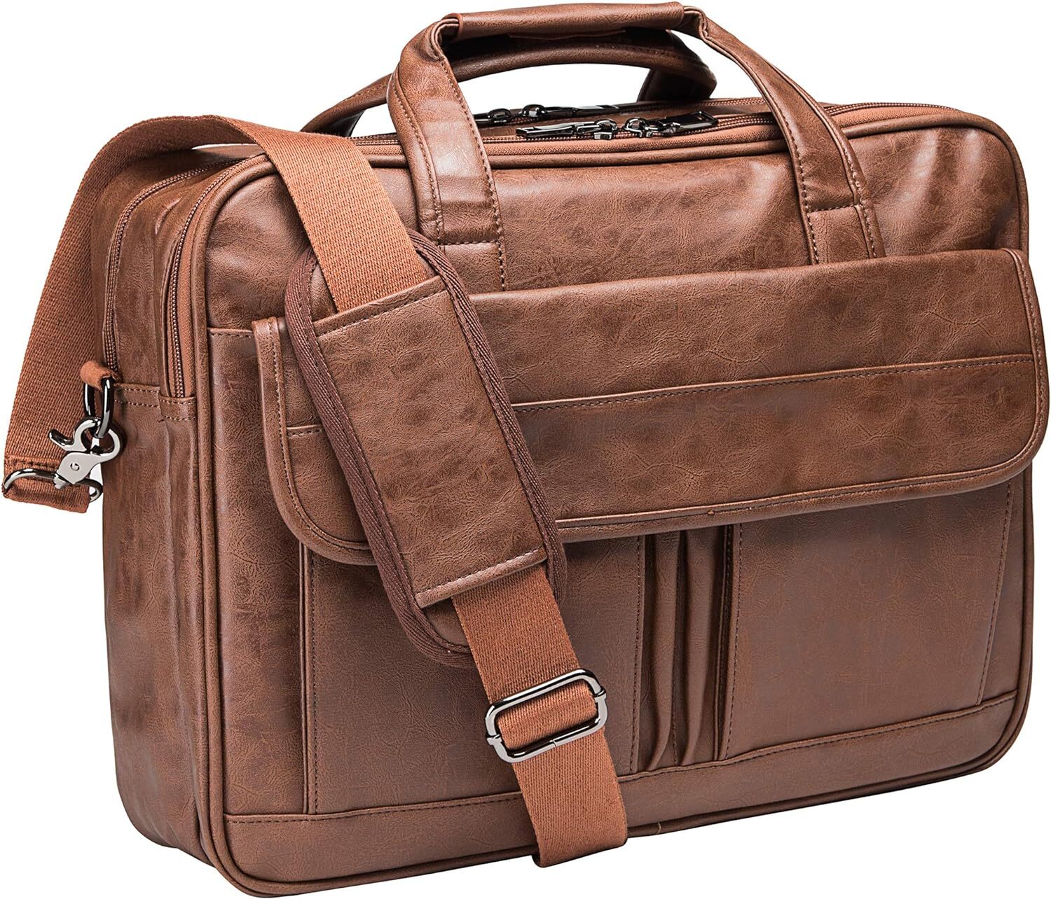 seyfocnia Mens Laptop Bag,15.6 Inch Leather Messenger Bag Brown-15.6inch
