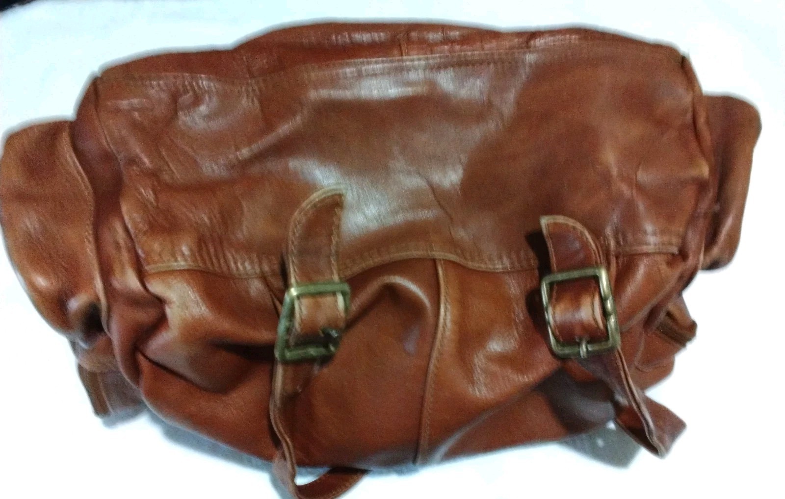 Vintage Brown Leather Backpack,From Columbia South America Drawstring &Snap READ