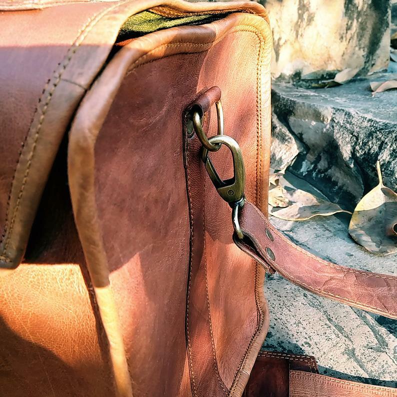 Men Handmade Vintage Brown Leather Luggage Weekender Overnight Travel Duffel Bag