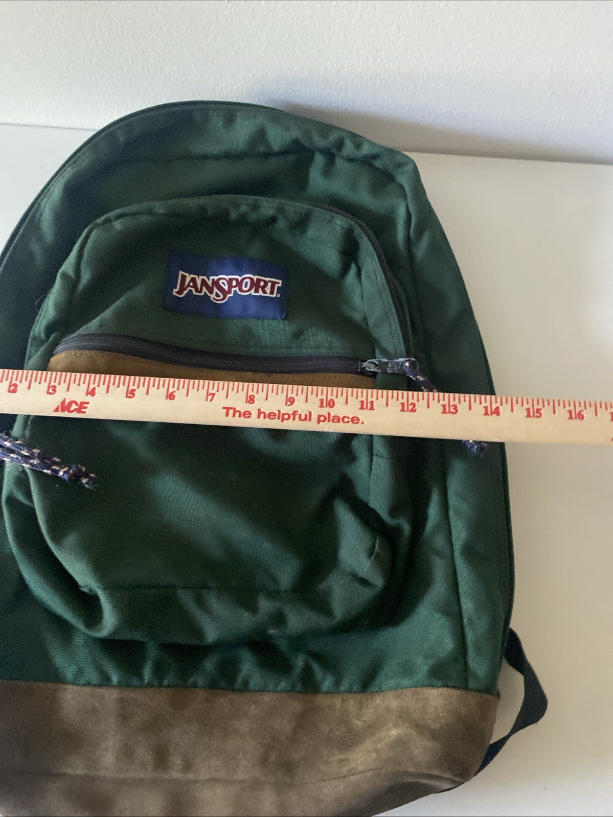 Vintage Jansport suede leather bottom backpack green classic school USA 90s
