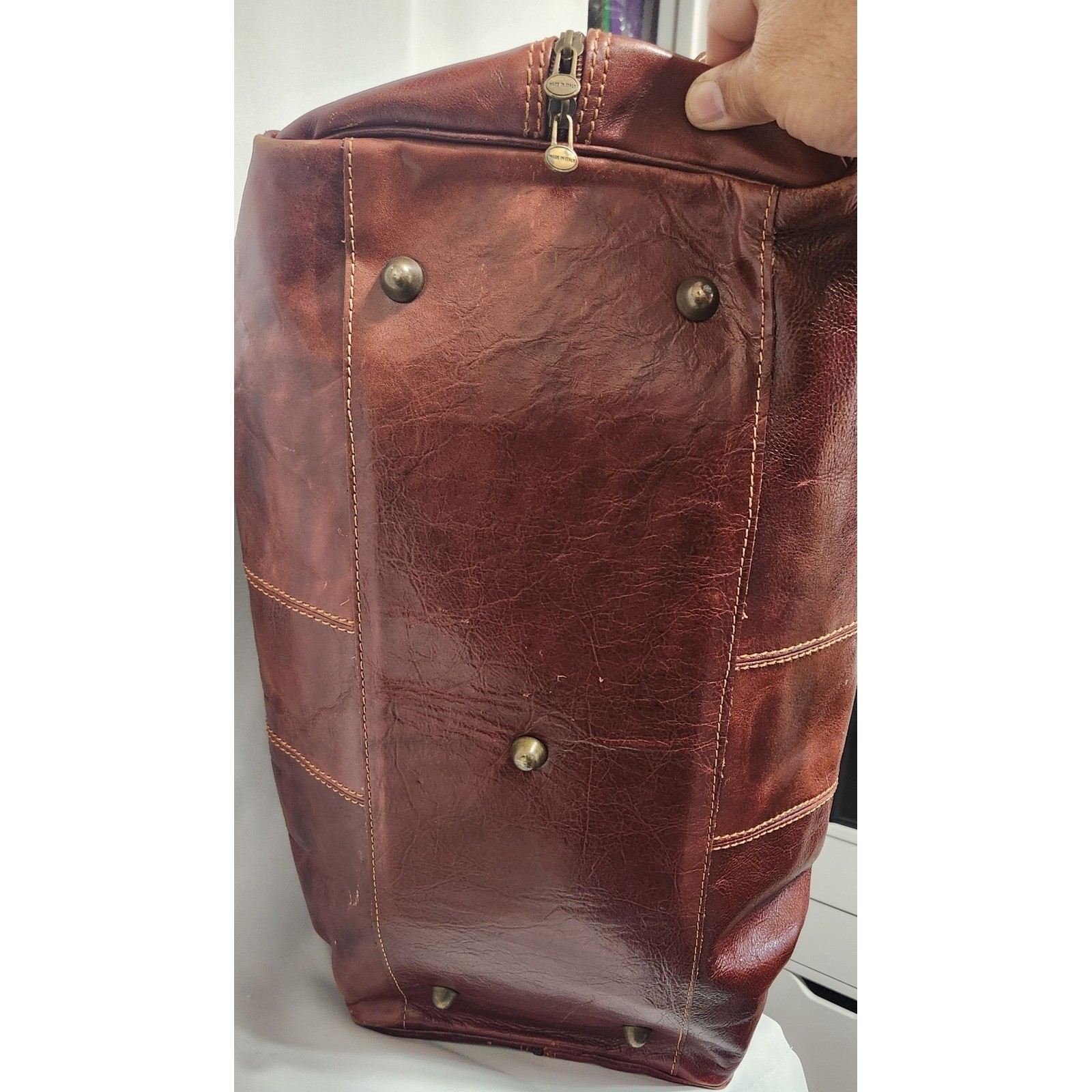 Vintage Floto Made in Italy Brown Leather Duffel Bag Travel Weekender Cognac