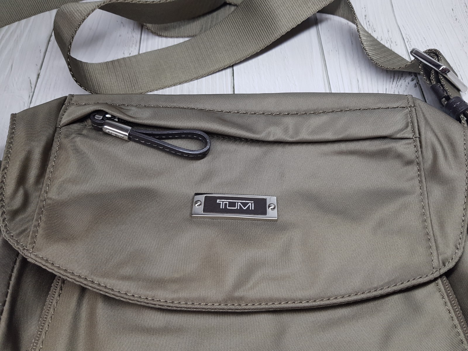 TUMI Crossbody Khaki Logo Magnetic Zip Nylon Mini Unisex