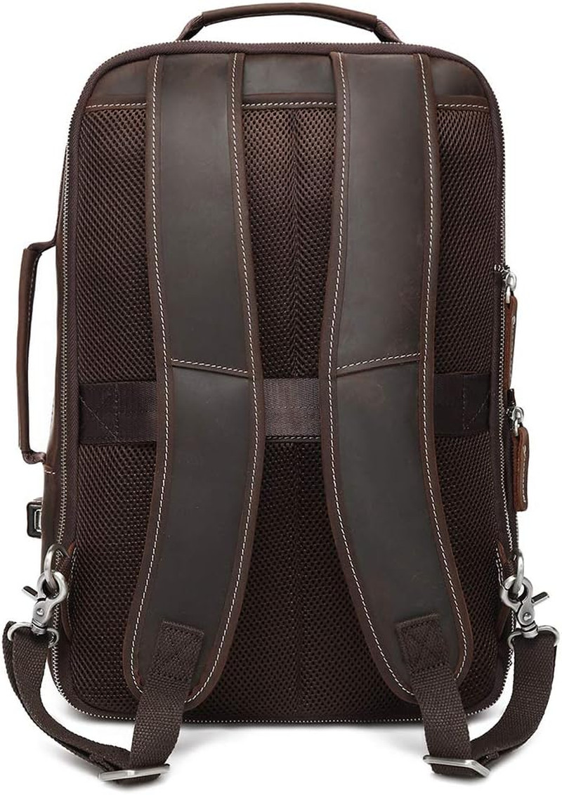 Stylish Men’s Full Grain Leather 15.6″ Laptop Backpack & Travel Tote