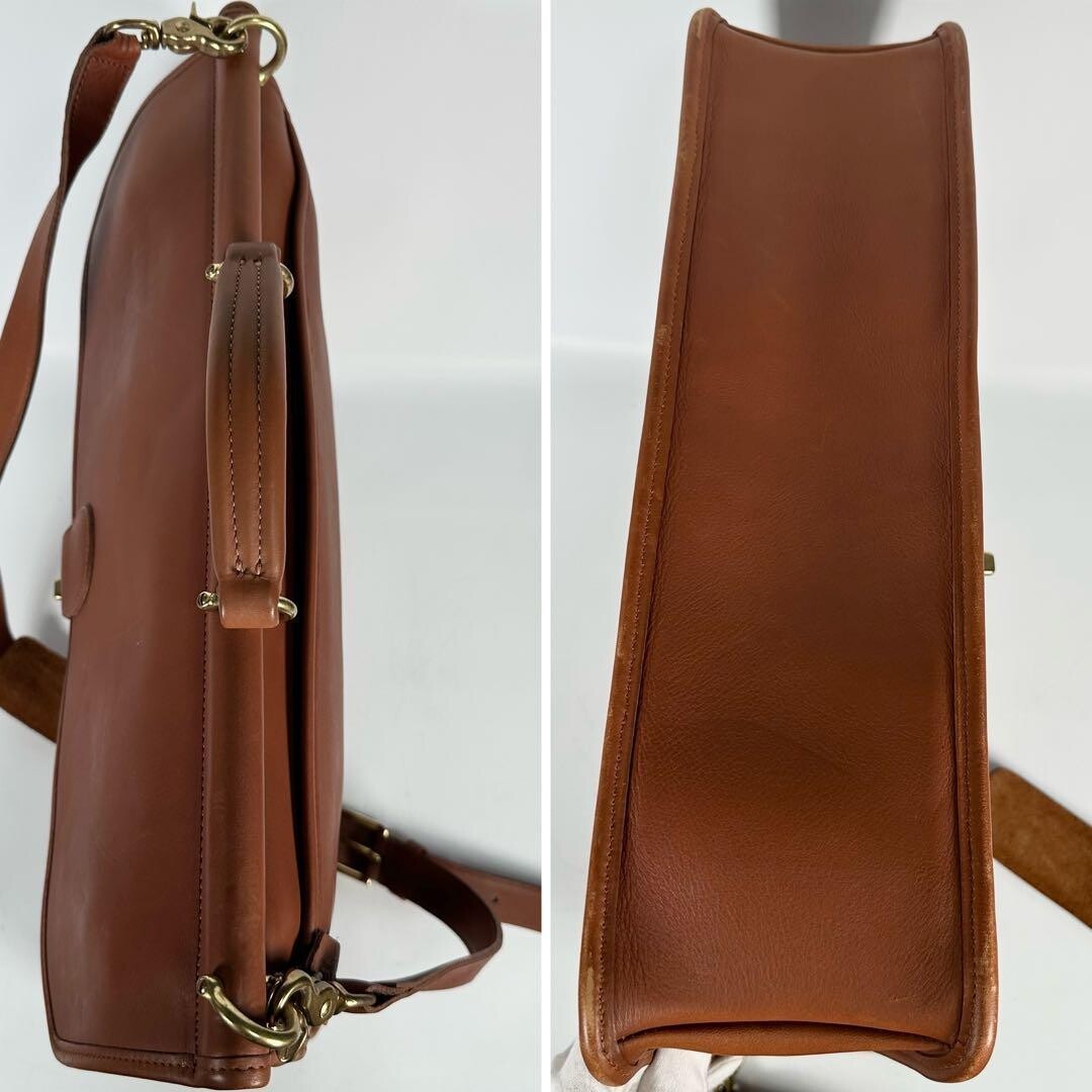 COACH 5226 Leather Briefcase Messenger Bag Flap Turn Lock Brown Auth From JAPAN